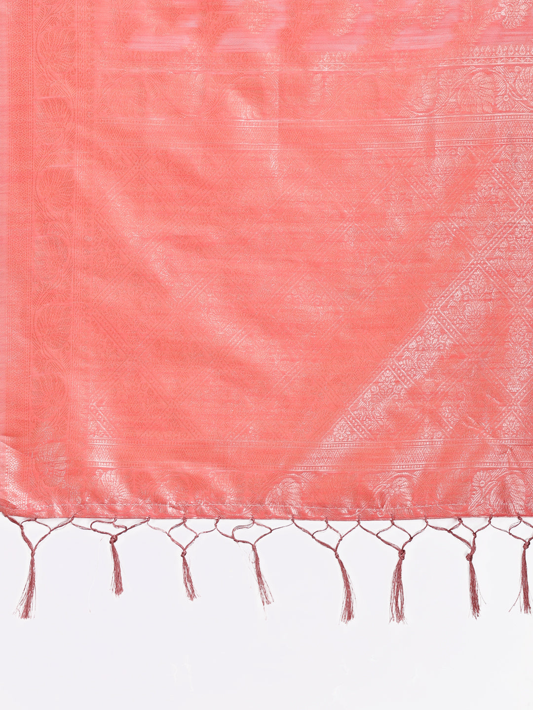Shree Shyam Fashion Peach Linen Cotton Woven Zari Work Traditional Tassel Saree