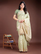 Shree Shyam Fashion Light Green Linen Cotton Woven Zari Work Traditional Tassel Saree
