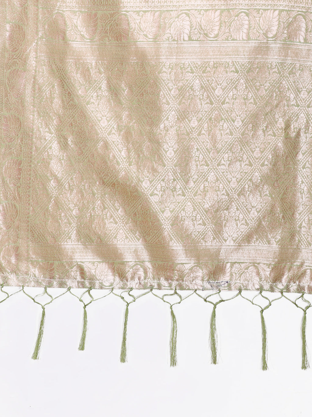 Shree Shyam Fashion Light Green Linen Cotton Woven Zari Work Traditional Tassel Saree