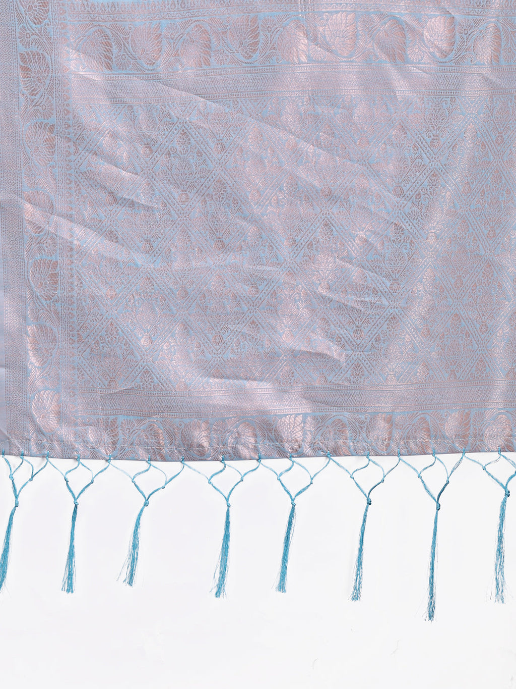 Shree Shyam Fashion Sky Blue Linen Cotton Woven Zari Work Traditional Tassel Saree