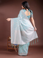 Shree Shyam Fashion Sea Green Linen Cotton Woven Zari Work Traditional Tassel Saree