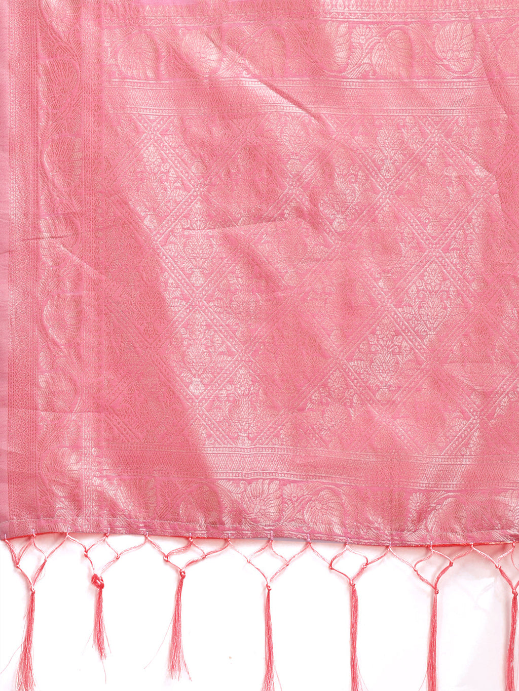Shree Shyam Fashion Pink Linen Cotton Woven Zari Work Traditional Tassel Saree