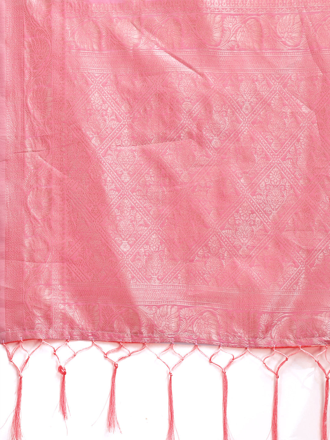 Shree Shyam Fashion Pink Linen Cotton Woven Zari Work Traditional Tassel Saree