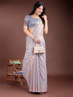 Shree Shyam Fashion Grey Linen Cotton Woven Zari Work Traditional Tassel Saree