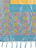 Shree Shyam Fashion Premium Yellow & Sky Blue Floral Woven Lichi Silk Saree with Rich Pallu & Tassels - Festive & Party Wear for Women