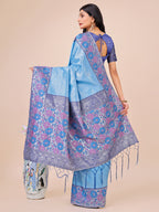 Shree Shyam Fashion Premium Sky Blue Floral Woven Lichi Silk Saree with Rich Pallu & Tassels - Festive & Party Wear for Women