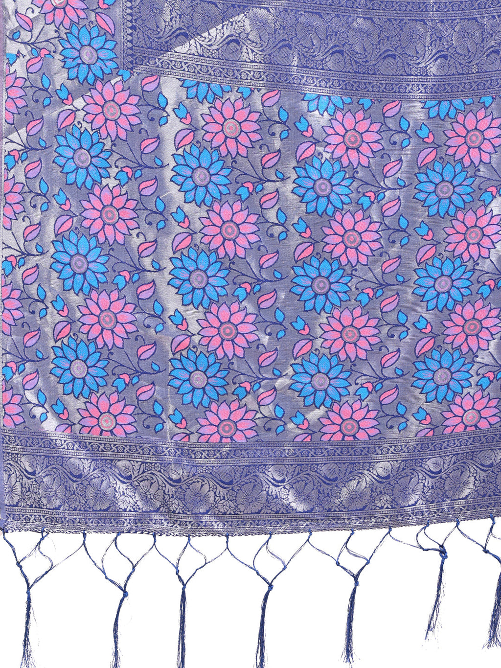 Shree Shyam Fashion Premium Sky Blue Floral Woven Lichi Silk Saree with Rich Pallu & Tassels - Festive & Party Wear for Women