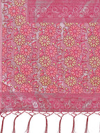 Shree Shyam Fashion Premium Olive Green & Pink Floral Woven Lichi Silk Saree with Rich Pallu & Tassels - Festive & Party Wear for Women