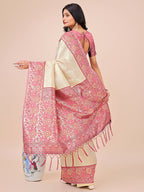Shree Shyam Fashion Premium Cream & Red Floral Woven Lichi Silk Saree with Rich Pallu & Tassels - Festive & Party Wear for Women