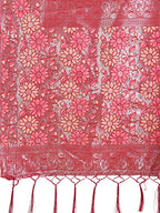 Shree Shyam Fashion Premium Cream & Red Floral Woven Lichi Silk Saree with Rich Pallu & Tassels - Festive & Party Wear for Women