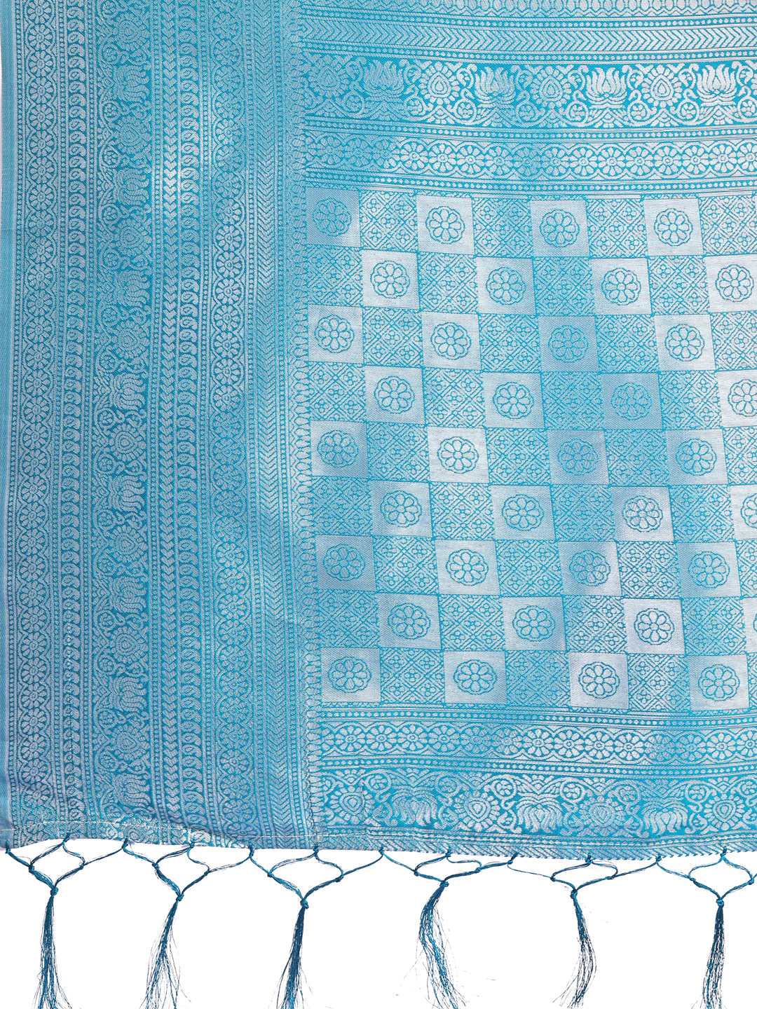 Shree Shyam Fashion Vibrant Yellow & Blue Lichi Silk Saree with Rich Woven Border and Contrast Blouse - Festive & Wedding Wear