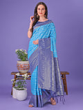 Shree Shyam Fashion Vibrant Sky Blue & Blue Lichi Silk Saree with Rich Woven Border and Contrast Blouse - Festive & Wedding Wear