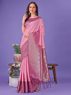 Shree Shyam Fashion Vibrant Pink & Magenta Lichi Silk Saree with Rich Woven Border and Contrast Blouse - Festive & Wedding Wear