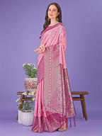 Shree Shyam Fashion Vibrant Pink & Magenta Lichi Silk Saree with Rich Woven Border and Contrast Blouse - Festive & Wedding Wear