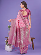 Shree Shyam Fashion Vibrant Pink & Magenta Lichi Silk Saree with Rich Woven Border and Contrast Blouse - Festive & Wedding Wear