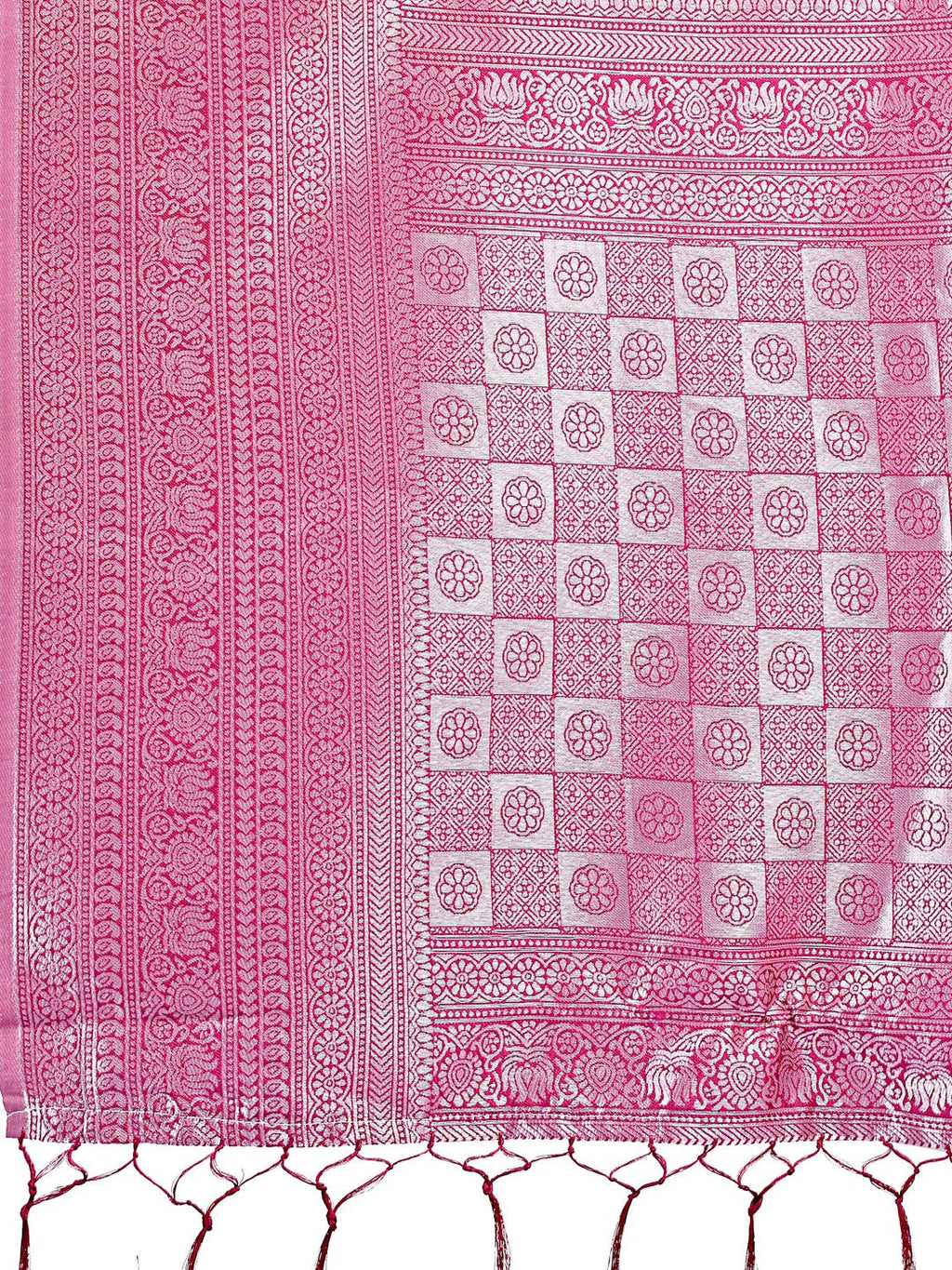 Shree Shyam Fashion Vibrant Pink & Magenta Lichi Silk Saree with Rich Woven Border and Contrast Blouse - Festive & Wedding Wear