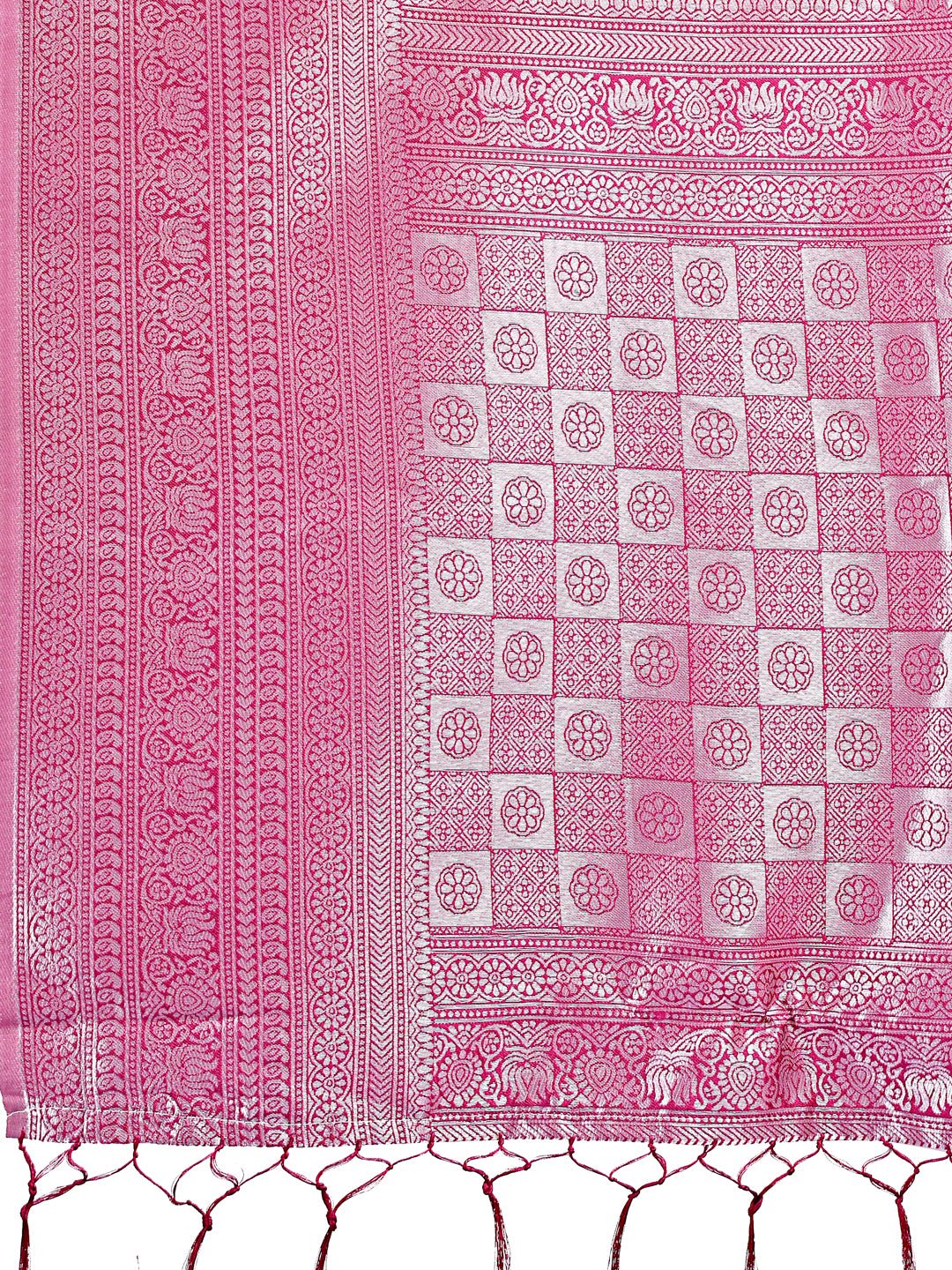 Shree Shyam Fashion Vibrant Pink & Magenta Lichi Silk Saree with Rich Woven Border and Contrast Blouse - Festive & Wedding Wear