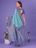 Shree Shyam Fashion Vibrant Sea Green & Blue Lichi Silk Saree with Rich Woven Border and Contrast Blouse - Festive & Wedding Wear
