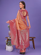 Shree Shyam Fashion Vibrant Orange & Red Lichi Silk Saree with Rich Woven Border and Contrast Blouse - Festive & Wedding Wear