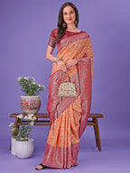 Shree Shyam Fashion Vibrant Orange & Red Lichi Silk Saree with Rich Woven Border and Contrast Blouse - Festive & Wedding Wear
