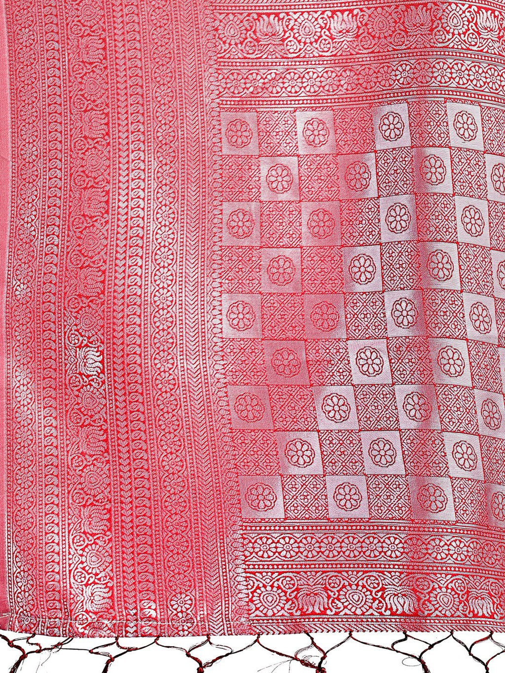 Shree Shyam Fashion Vibrant Orange & Red Lichi Silk Saree with Rich Woven Border and Contrast Blouse - Festive & Wedding Wear