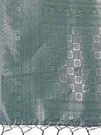 Shree Shyam Fashion Vibrant Cream & Green Lichi Silk Saree with Rich Woven Border and Contrast Blouse - Festive & Wedding Wear