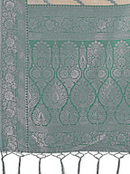Shree Shyam Fashion Cream & Green Lichi Silk Saree with Rich Woven Border and Zigzag Pattern - Wedding & Festive Wear