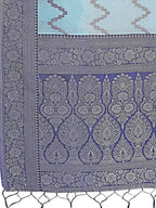Shree Shyam Fashion Sky Blue & Green Lichi Silk Saree with Rich Woven Border and Zigzag Pattern - Wedding & Festive Wear