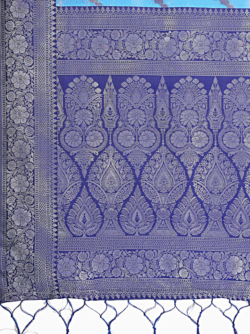 Shree Shyam Fashion Blue & Navy Blue Lichi Silk Saree with Rich Woven Border and Zigzag Pattern - Wedding & Festive Wear