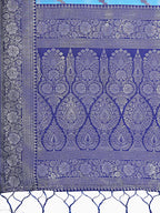 Shree Shyam Fashion Blue & Navy Blue Lichi Silk Saree with Rich Woven Border and Zigzag Pattern - Wedding & Festive Wear