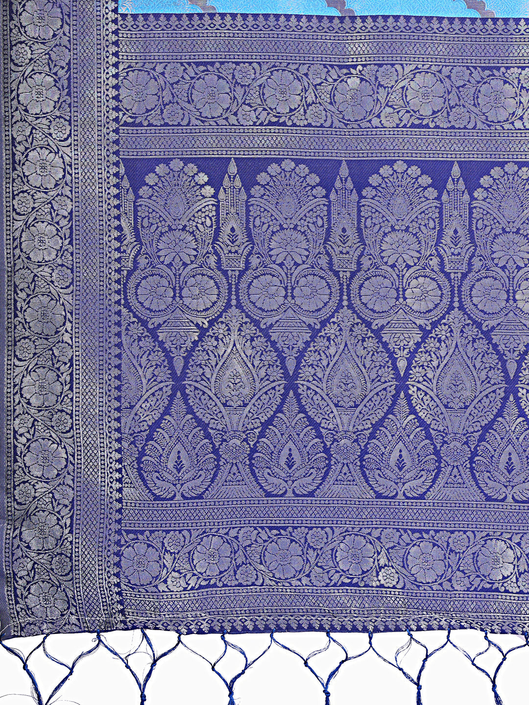 Shree Shyam Fashion Blue & Navy Blue Lichi Silk Saree with Rich Woven Border and Zigzag Pattern - Wedding & Festive Wear