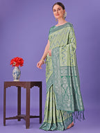 Shree Shyam Fashion Light Green & Green Lichi Silk Saree with Rich Woven Border and Zigzag Pattern - Wedding & Festive Wear
