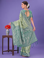 Shree Shyam Fashion Light Green & Green Lichi Silk Saree with Rich Woven Border and Zigzag Pattern - Wedding & Festive Wear
