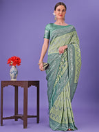 Shree Shyam Fashion Light Green & Green Lichi Silk Saree with Rich Woven Border and Zigzag Pattern - Wedding & Festive Wear