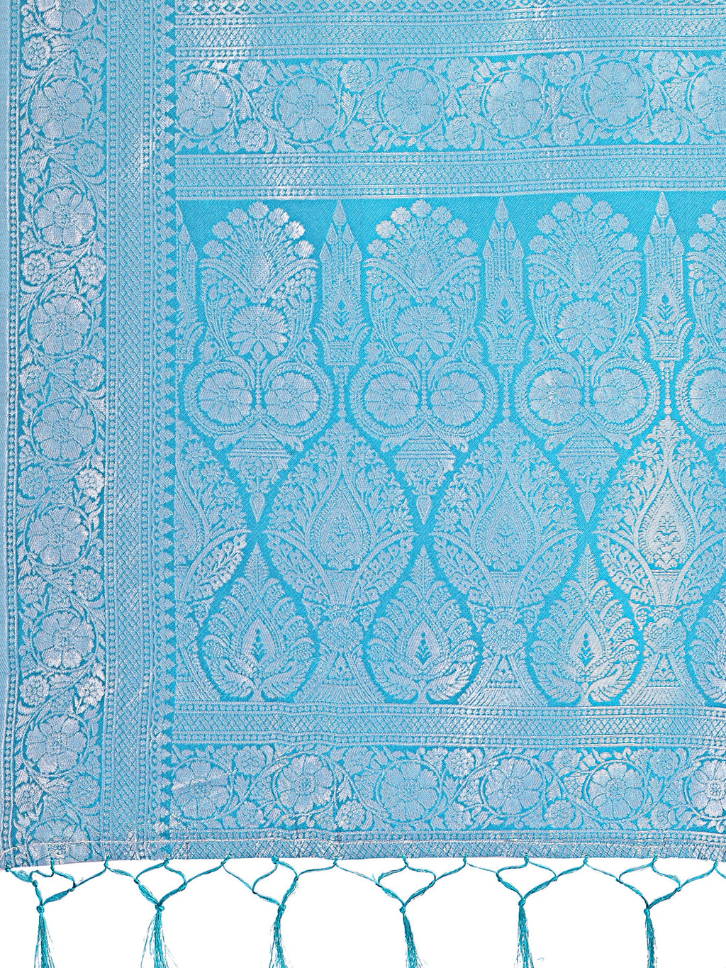 Shree Shyam Fashion Yellow & Sky Blue Lichi Silk Saree with Rich Woven Border and Zigzag Pattern - Wedding & Festive Wear