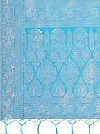 Shree Shyam Fashion Yellow & Sky Blue Lichi Silk Saree with Rich Woven Border and Zigzag Pattern - Wedding & Festive Wear
