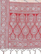 Shree Shyam Fashion Peach & Red Lichi Silk Saree with Rich Woven Border and Zigzag Pattern - Wedding & Festive Wear