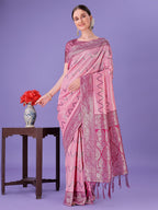 Shree Shyam Fashion Light Pink & Magenta Lichi Silk Saree with Rich Woven Border and Zigzag Pattern - Wedding & Festive Wear