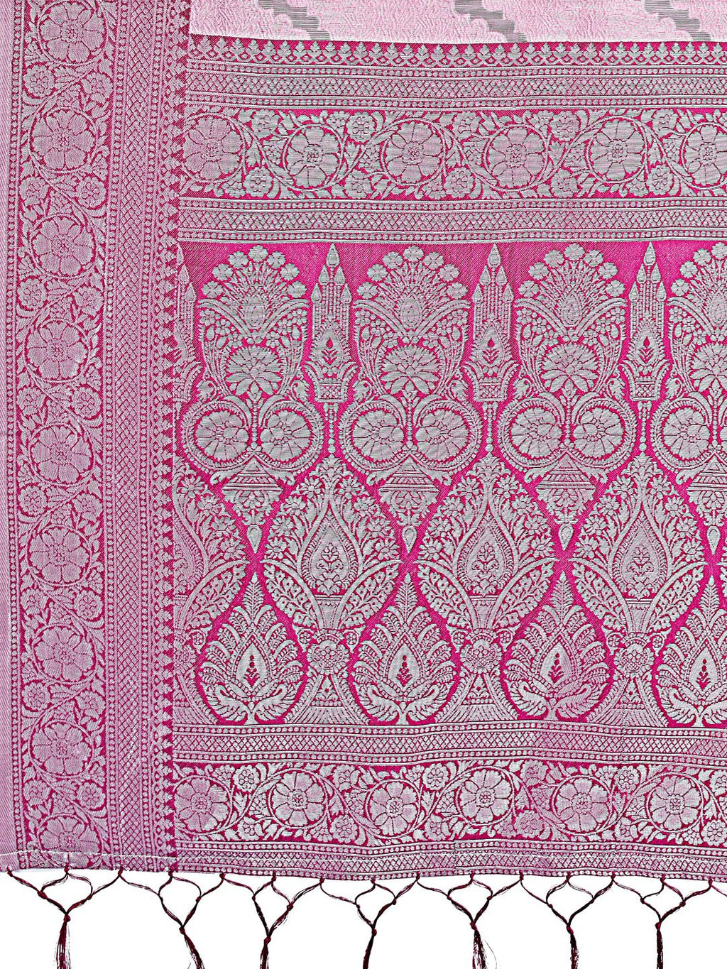 Shree Shyam Fashion Light Pink & Magenta Lichi Silk Saree with Rich Woven Border and Zigzag Pattern - Wedding & Festive Wear
