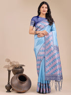 Shree Shyam Fashion Radiant Sky Blue Silk Saree with Pink & Blue Floral Pattern - Perfect for Weddings & Festive Glamour