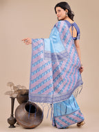 Shree Shyam Fashion Radiant Sky Blue Silk Saree with Pink & Blue Floral Pattern - Perfect for Weddings & Festive Glamour
