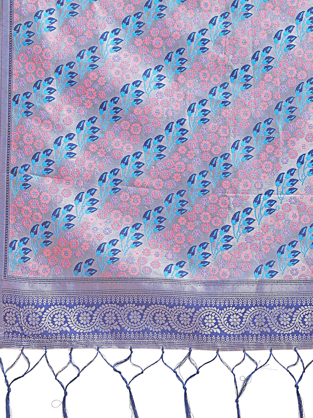 Shree Shyam Fashion Radiant Sky Blue Silk Saree with Pink & Blue Floral Pattern - Perfect for Weddings & Festive Glamour
