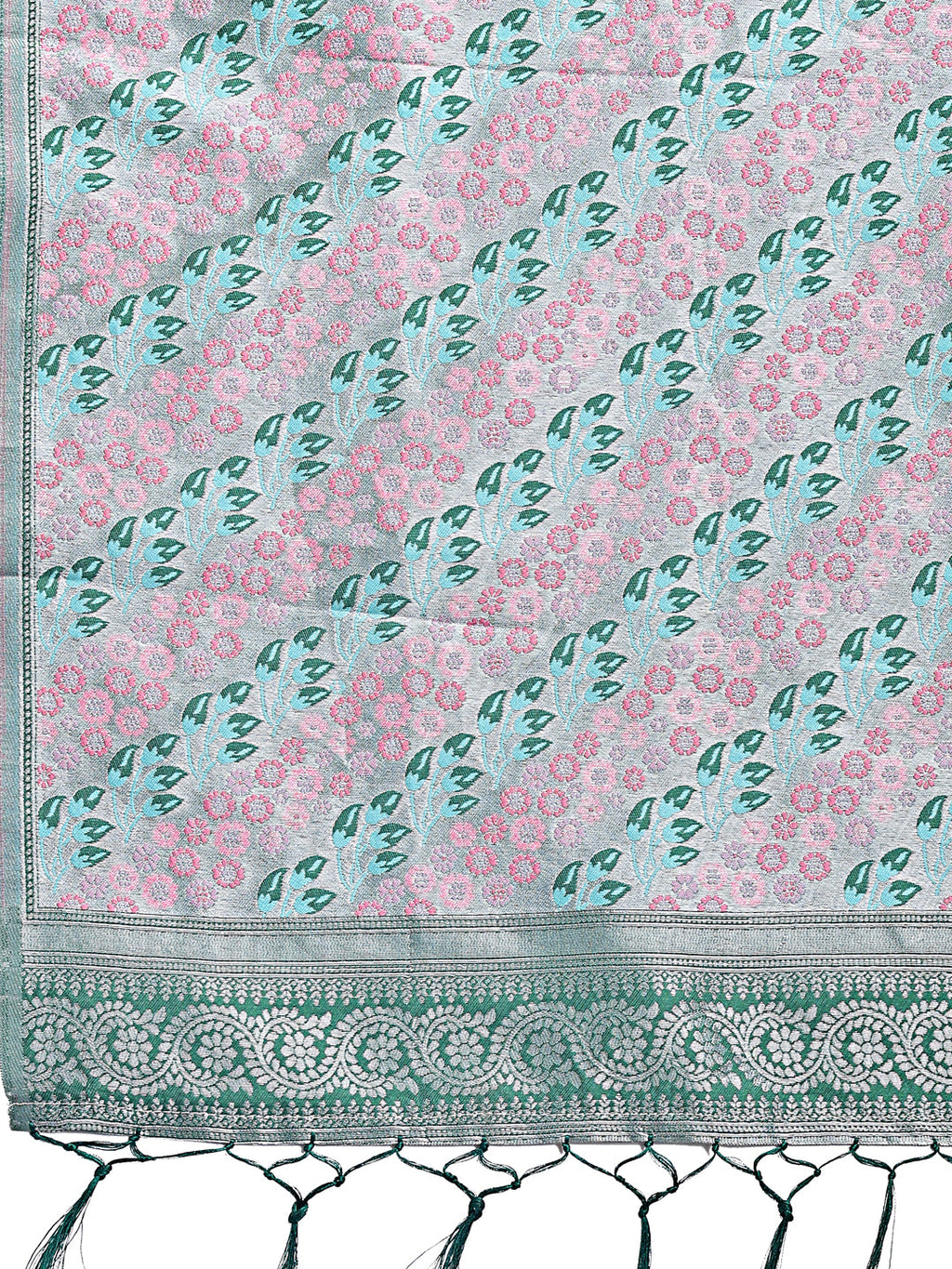 Shree Shyam Fashion Radiant Teal Silk Saree with Pink & Blue Floral Pattern - Perfect for Weddings & Festive Glamour