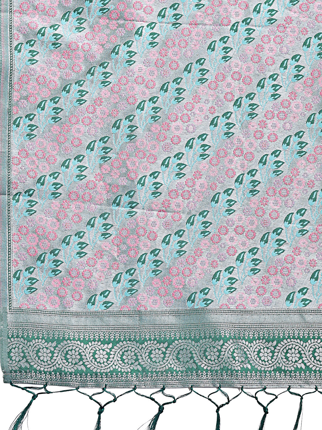 Shree Shyam Fashion Radiant Teal Silk Saree with Pink & Blue Floral Pattern - Perfect for Weddings & Festive Glamour