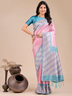 Shree Shyam Fashion Radiant Light Pink Silk Saree with Pink & Blue Floral Pattern - Perfect for Weddings & Festive Glamour