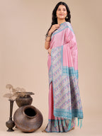 Shree Shyam Fashion Radiant Light Pink Silk Saree with Pink & Blue Floral Pattern - Perfect for Weddings & Festive Glamour