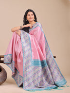 Shree Shyam Fashion Radiant Light Pink Silk Saree with Pink & Blue Floral Pattern - Perfect for Weddings & Festive Glamour