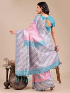 Shree Shyam Fashion Radiant Light Pink Silk Saree with Pink & Blue Floral Pattern - Perfect for Weddings & Festive Glamour