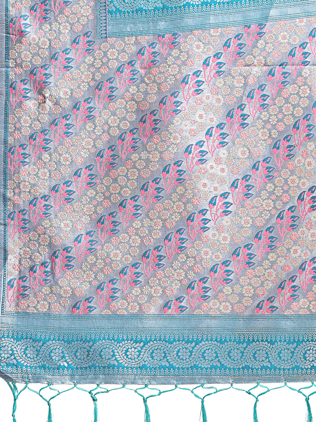 Shree Shyam Fashion Radiant Light Pink Silk Saree with Pink & Blue Floral Pattern - Perfect for Weddings & Festive Glamour
