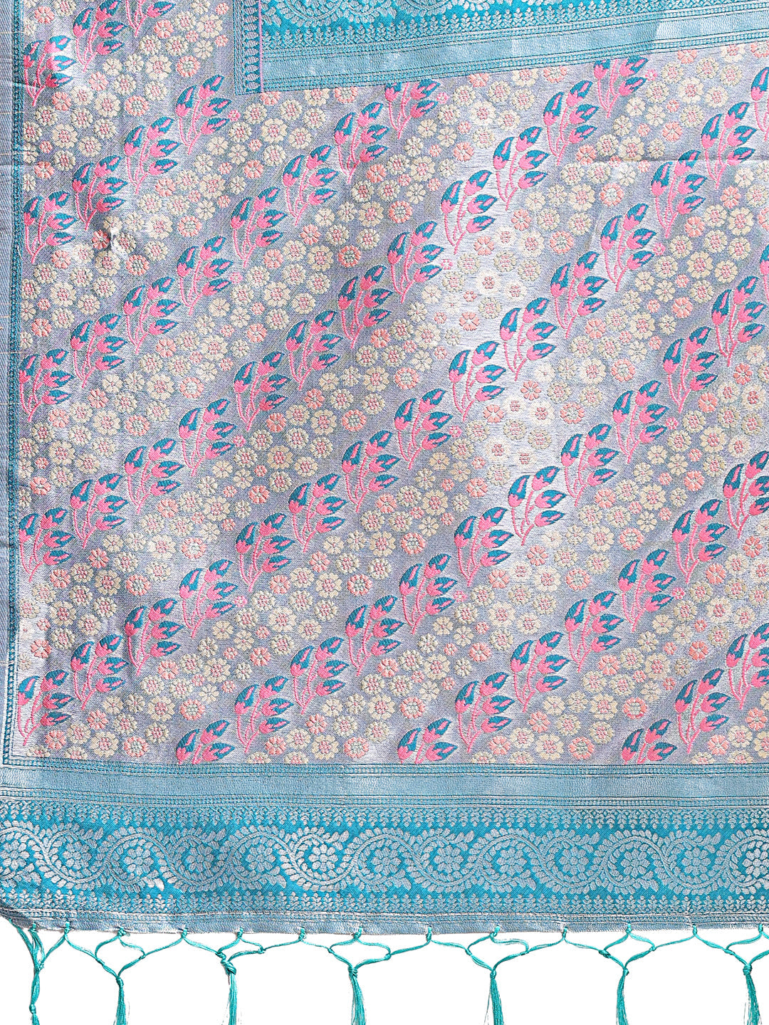Shree Shyam Fashion Radiant Light Pink Silk Saree with Pink & Blue Floral Pattern - Perfect for Weddings & Festive Glamour